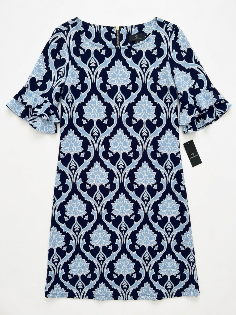 Ronni Nicole Navy & Light Blue Patterned Midi Dress Size 6
